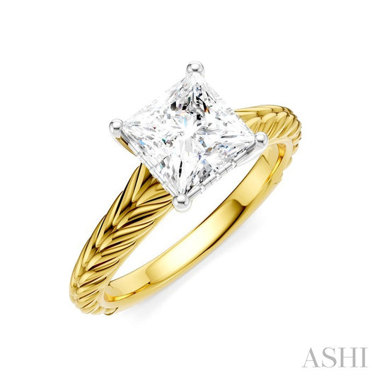 ASHI Princess Shape Semi-Mount Diamond Engagement Ring 195B9PPFHYW-SM-PN1