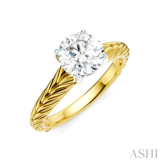 ASHI Round Shape Semi-Mount Diamond Engagement Ring 195B9PPFHYW-SM-RD1