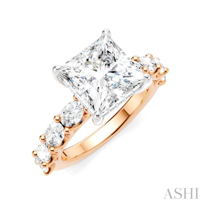 ASHI Princess Shape Semi-Mount Diamond Engagement Ring 196ACPPFHPW-SM-PN3