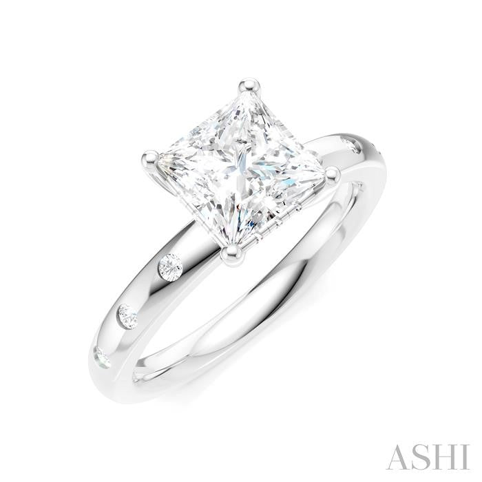 ASHI Princess Shape Semi-Mount Diamond Engagement Ring 196B8PPFHWG-SM-PN1