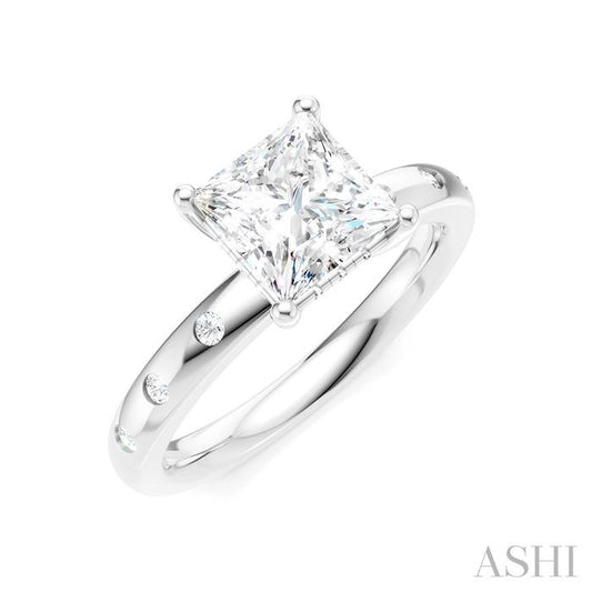 ASHI Princess Shape Semi-Mount Diamond Engagement Ring 196B8PPFHWG-SM-PN1