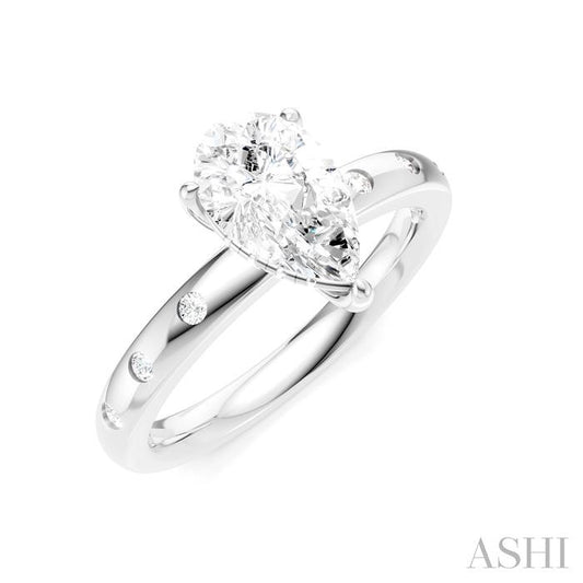 ASHI Pear Shape Semi-Mount Diamond Engagement Ring 196B8PPFHWG-SM-PR1