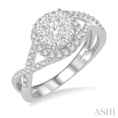 ASHI Round Shape Halo Lovebright Diamond Engagement Ring 19883PPFGWG-LE