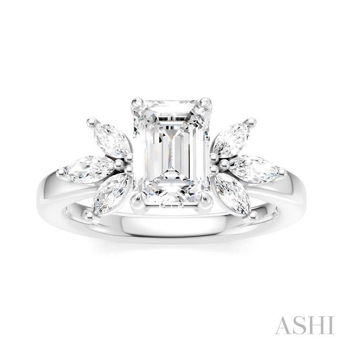 ASHI Emerald Shape Semi-Mount Diamond Engagement Ring 198B3PPFHWG-SM-EM1