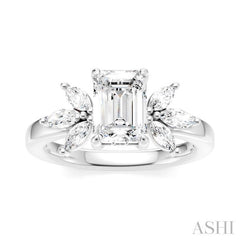 ASHI Emerald Shape Semi-Mount Diamond Engagement Ring 198B3PPFHWG-SM-EM1
