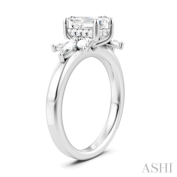 ASHI Emerald Shape Semi-Mount Diamond Engagement Ring 198B3PPFHWG-SM-EM1