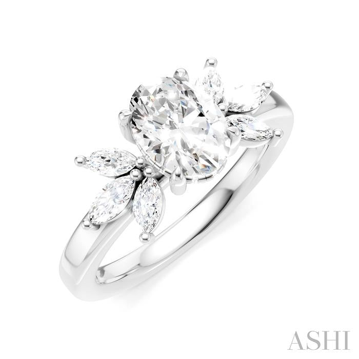 ASHI Oval Shape Semi-Mount Diamond Engagement Ring 198B3PPFHWG-SM-OV1