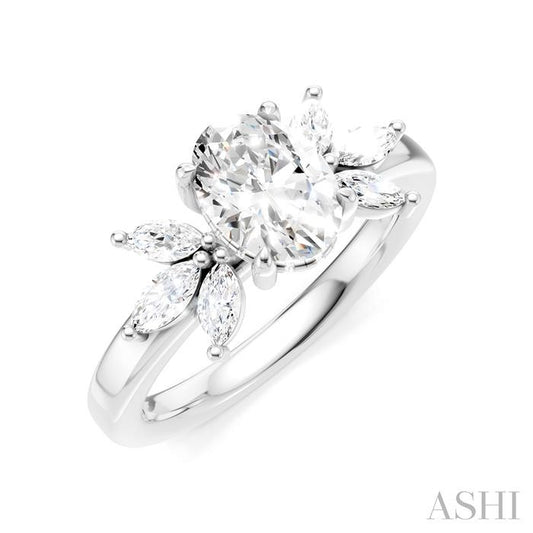 ASHI Oval Shape Semi-Mount Diamond Engagement Ring 198B3PPFHWG-SM-OV1