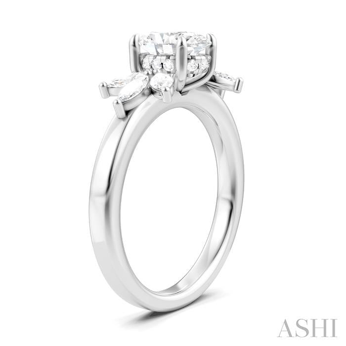 ASHI Oval Shape Semi-Mount Diamond Engagement Ring 198B3PPFHWG-SM-OV1