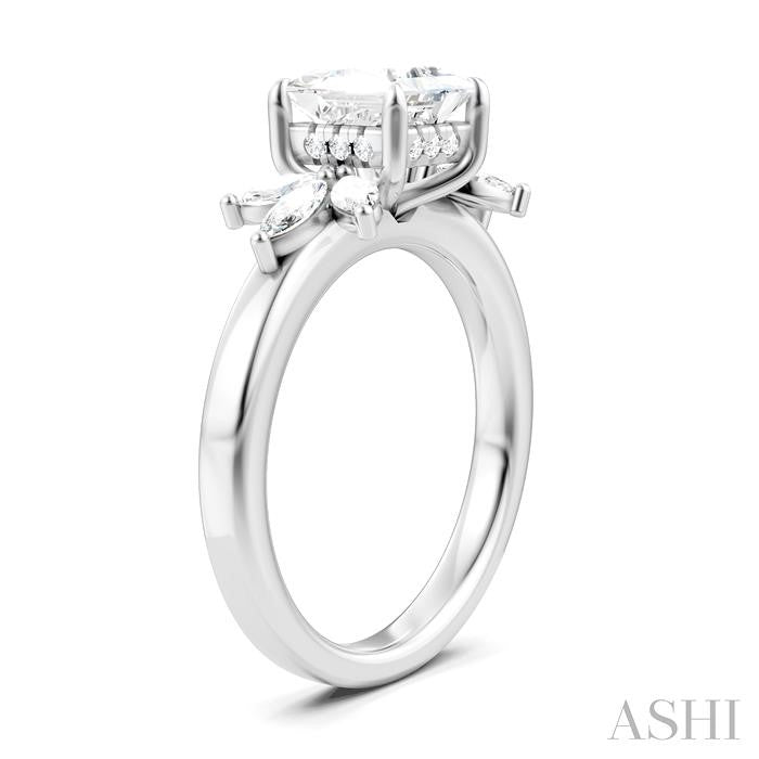 ASHI Princess Shape Semi-Mount Diamond Engagement Ring 198B3PPFHWG-SM-PN1