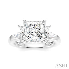 ASHI Princess Shape Semi-Mount Diamond Engagement Ring 198B3PPFHWG-SM-PN2