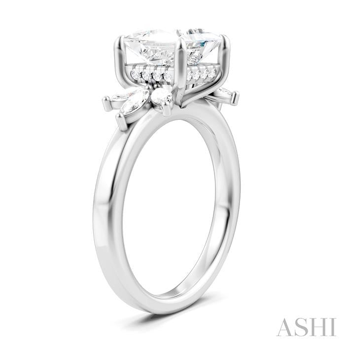 ASHI Princess Shape Semi-Mount Diamond Engagement Ring 198B3PPFHWG-SM-PN2