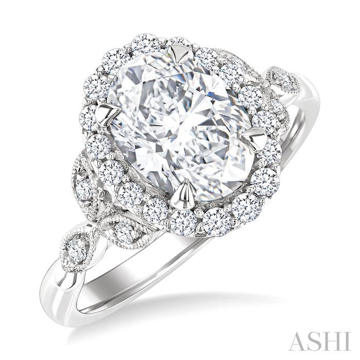ASHI Oval Shape Semi-Mount Halo Diamond Engagement Ring 199B5PPFHWG-SM-OV2
