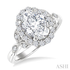 ASHI Oval Shape Semi-Mount Halo Diamond Engagement Ring 199B5PPFHWG-SM-OV2