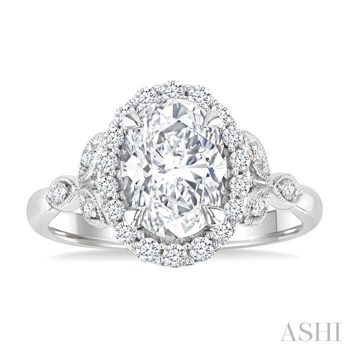 ASHI Oval Shape Semi-Mount Halo Diamond Engagement Ring 199B5PPFHWG-SM-OV2