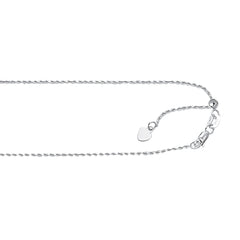 White Gold Diamond Cut/ Textured Adjustable Solid Diamond Cut Rope Necklace