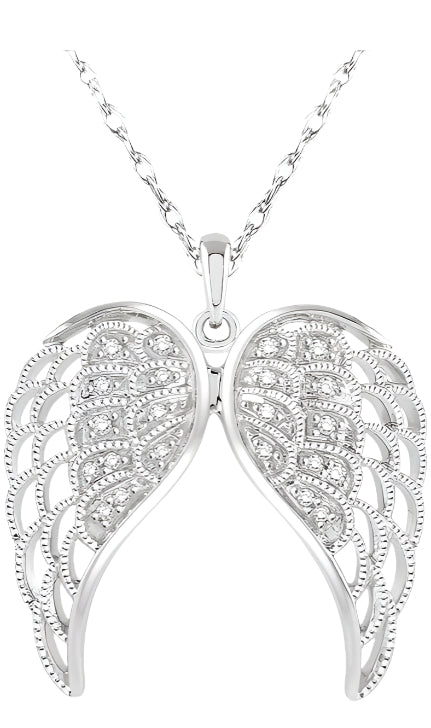 Parkplace Jewelers Silver Angel Wings Diamond Fashion Pendant 87038PPSSSLPD