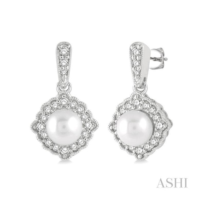 ASHI Pearl & Halo Diamond Earrings 555A6PPTGERWPWG