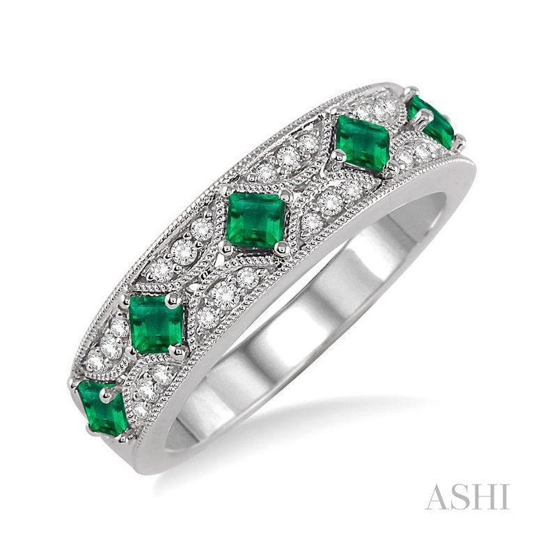 ASHI Princess Shape Gemstone & Diamond Fashion Band 46298PPFHEMWG