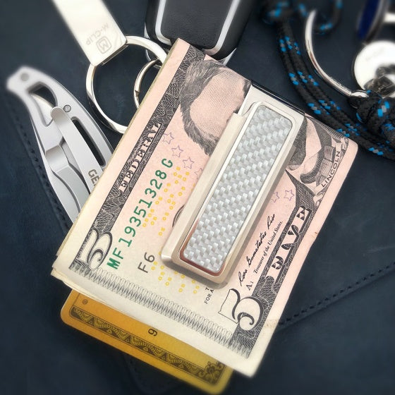 MClip Stainless With White Carbon Fiber Money Clip SS-BSS-WHCF