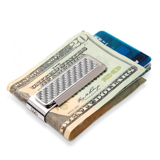 MClip Stainless With White Carbon Fiber Money Clip SS-BSS-WHCF