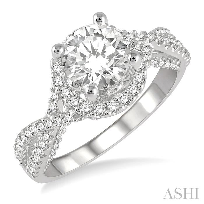 ASHI Round Shape Semi-Mount Halo Diamond Engagement Ring 200L3PPFHWG-SM