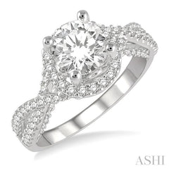 ASHI Round Shape Semi-Mount Halo Diamond Engagement Ring 200L3PPFHWG-SM