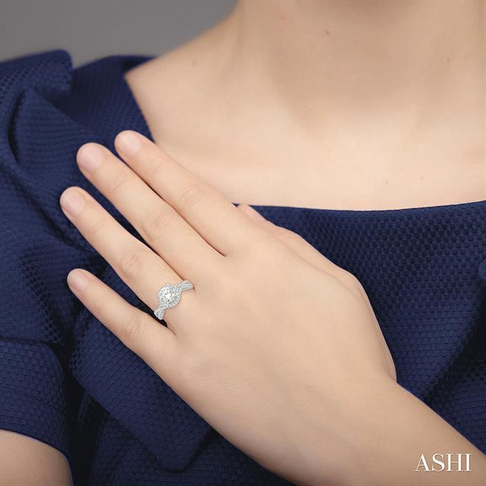 ASHI Round Shape Semi-Mount Halo Diamond Engagement Ring 200L3PPFHWG-SM