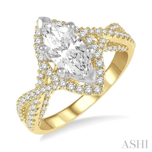 ASHI Marquise Shape Semi-Mount Halo Diamond Engagement Ring 203L3PPFGYW-SM