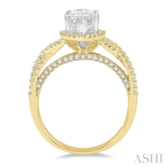 ASHI Marquise Shape Semi-Mount Halo Diamond Engagement Ring 203L3PPFGYW-SM