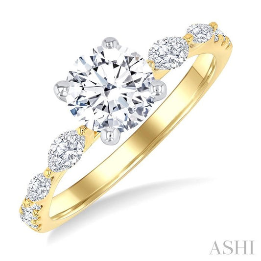 ASHI Round Shape Semi-Mount Diamond Engagement Ring 203M4PPFGYW-SM