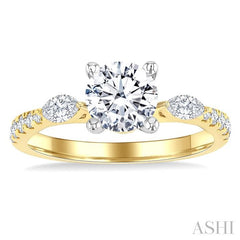 ASHI Round Shape Semi-Mount Diamond Engagement Ring 206M4PPFGYW-SM