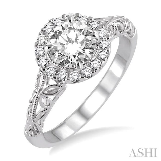 ASHI Round Shape Halo Diamond Engagement Ring 20713PPFHWG-LE