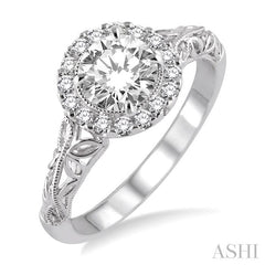 ASHI Round Shape Halo Diamond Engagement Ring 20713PPFHWG-LE