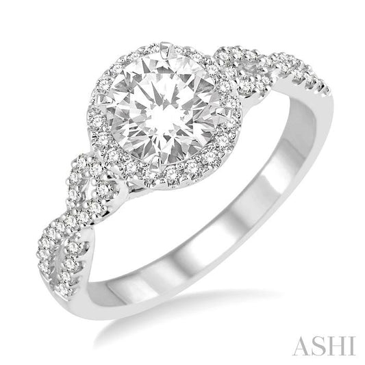 ASHI Round Shape Semi-Mount Halo Diamond Engagement Ring 207C5PPFHWG-SM