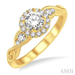 ASHI Round Shape Halo Diamond Engagement Ring 20993PPFHYG-LE