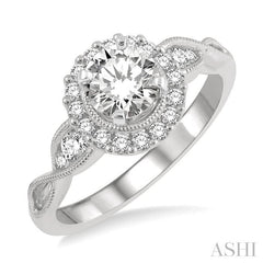 ASHI Round Shape Semi-Mount Halo Diamond Engagement Ring 20995PPFHWG-SM