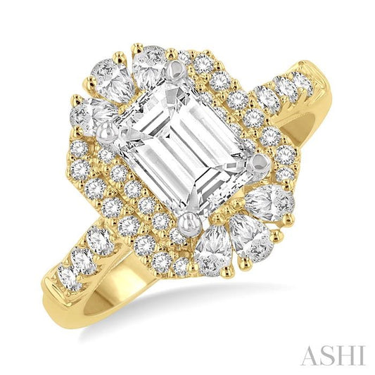 ASHI Emerald Shape Semi-Mount Halo Diamond Engagement Ring 213J3PPFHYW-SM