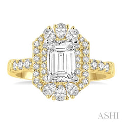 ASHI Emerald Shape Semi-Mount Halo Diamond Engagement Ring 213J3PPFHYW-SM