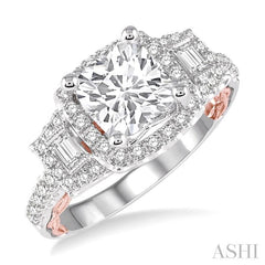ASHI Cushion Shape Semi-Mount Halo Diamond Engagement Ring 214G3PPFVWP-SM