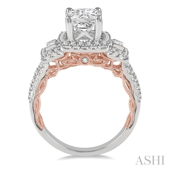 ASHI Cushion Shape Semi-Mount Halo Diamond Engagement Ring 214G3PPFVWP-SM