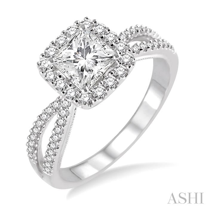 ASHI Princess Shape Halo Diamond Engagement Ring 217C3PPFHWG-LE