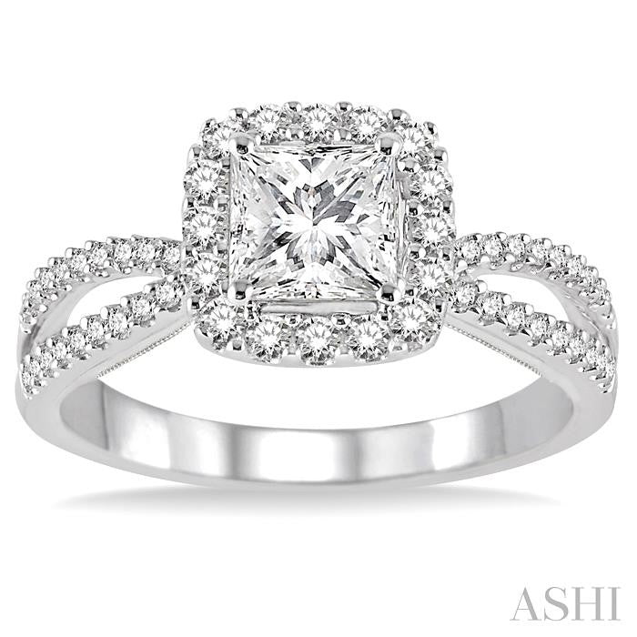 ASHI Princess Shape Halo Diamond Engagement Ring 217C3PPFHWG-LE
