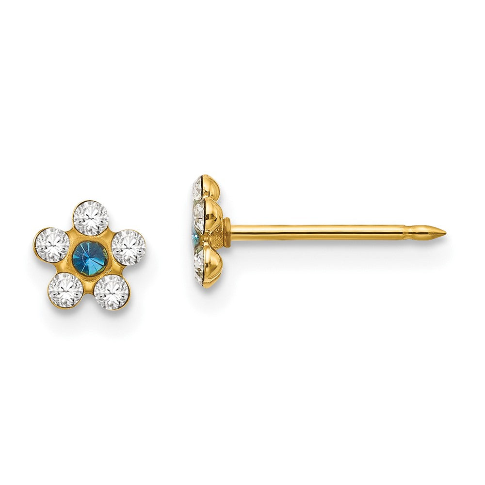 217E Inverness 14k Clear/Blue Crystal Flower Earrings