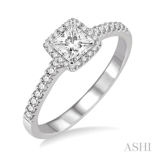 ASHI Princess Shape Halo Diamond Engagement Ring 219D4PPFHWG-LE