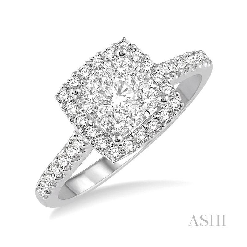 ASHI Cushion Shape Halo Lovebright Essential Diamond Engagement Ring 123F2PPFVWY