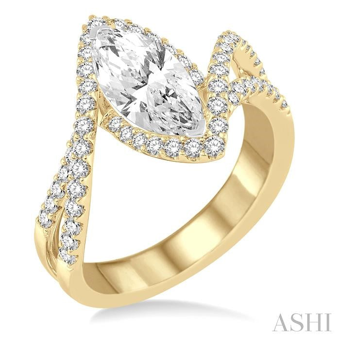 ASHI Marquise Shape Semi-Mount Halo Diamond Engagement Ring 220A3PPFGYW-SM