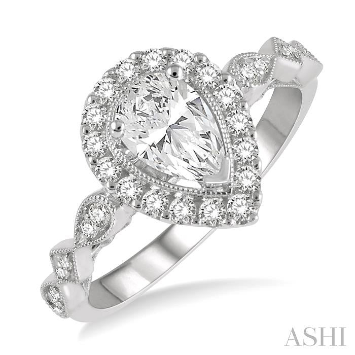 ASHI Pear Shape Semi-Mount Halo Diamond Engagement Ring 221L5PPFGWG-SM