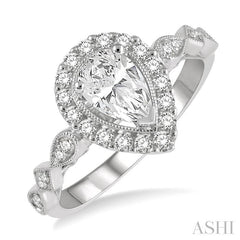 ASHI Pear Shape Semi-Mount Halo Diamond Engagement Ring 221L5PPFGWG-SM