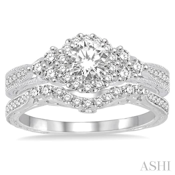 ASHI Round Shape Halo Diamond Wedding Set 222C2PPFHWG-WS